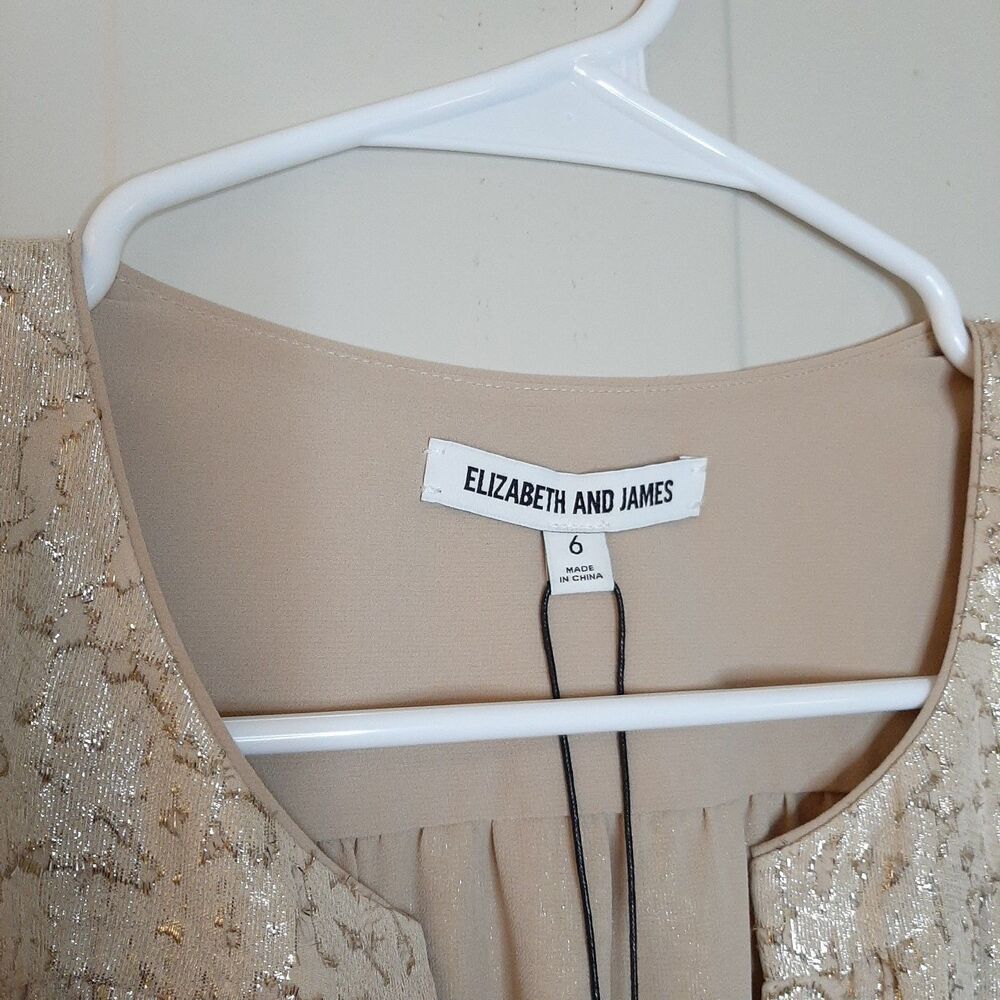 NEW Elizabeth & James Dress Beige Women Size 6 Sparkle Shift Dress LS $425 Silk - Picture 7 of 13